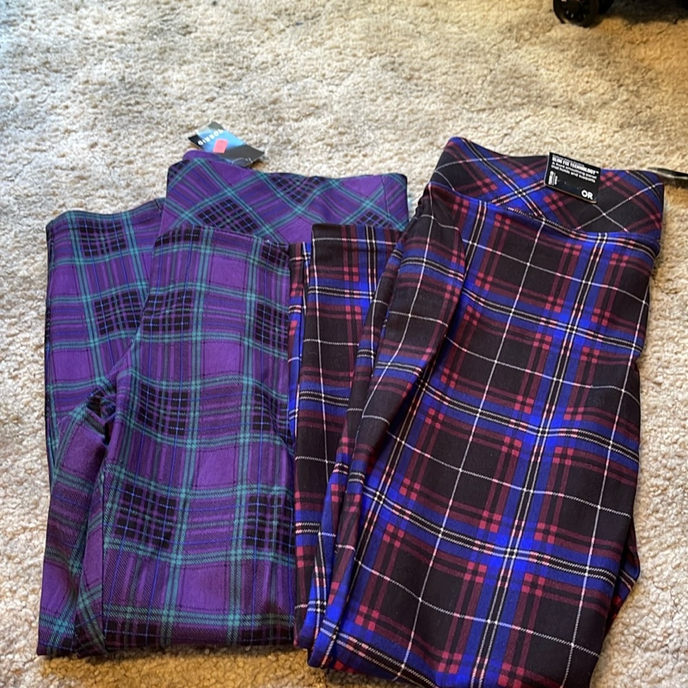Two pairs Torrid plaid pixie pants 0R